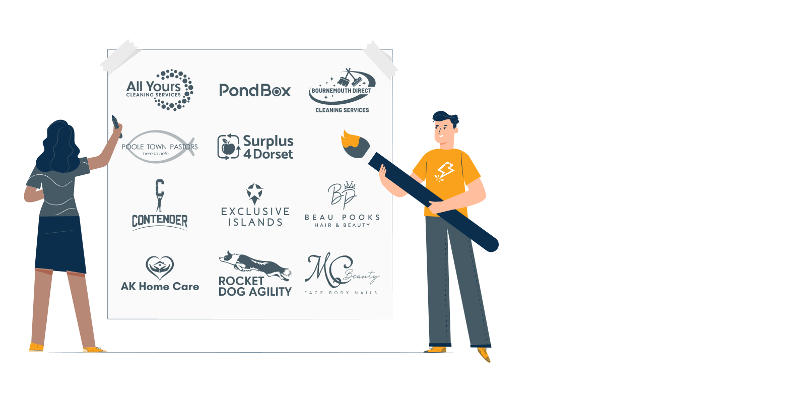 illustration showing logo designs by Poole design agency